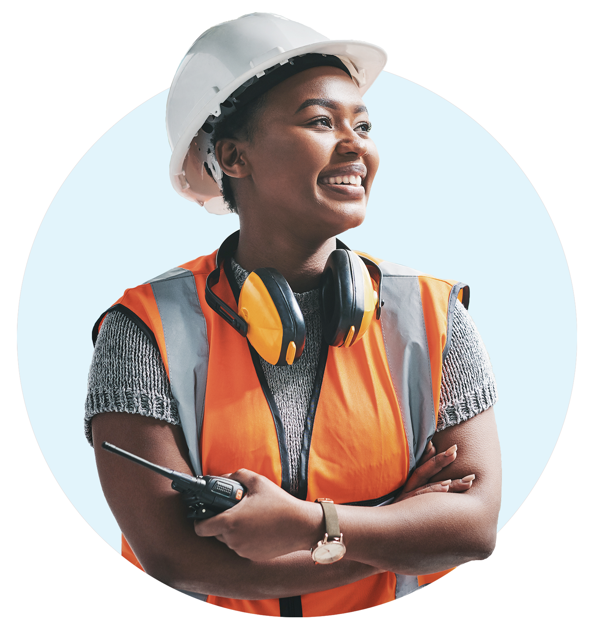 Young black woman wearing protective construction gear